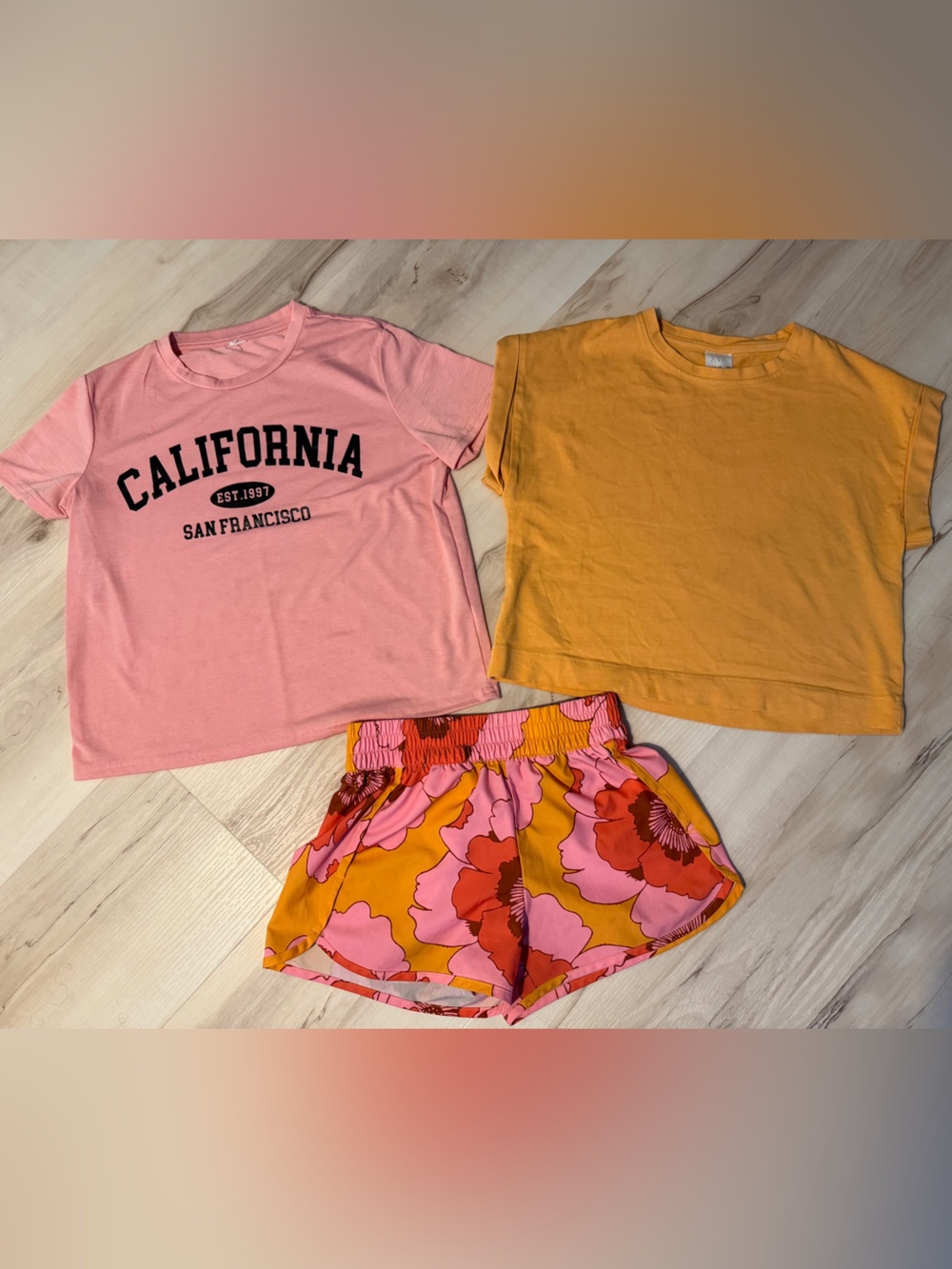Zara mustard boxy shirt, Pink Graphic "California" Tee & Gap fit kids set of 3